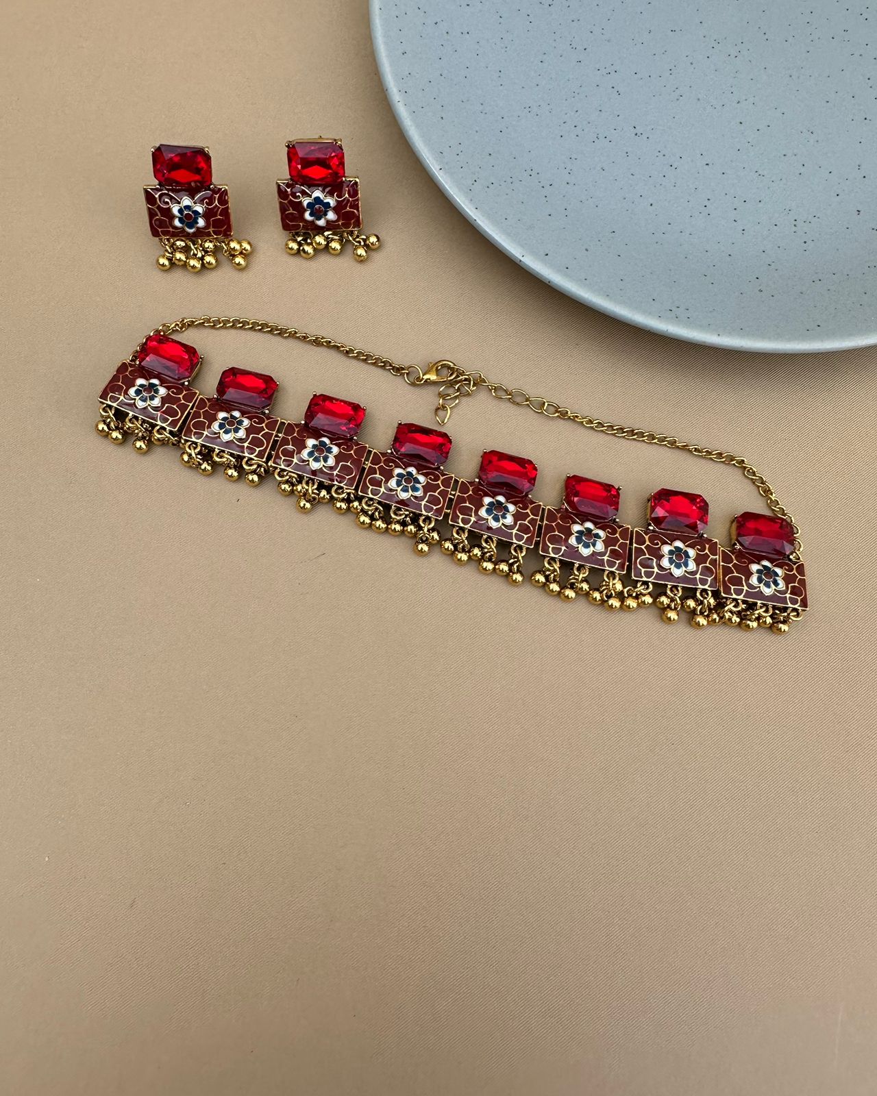 Penellope Necklace Set Maroon